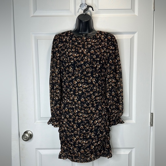 Storia Floral Print Long Sleeve Ruched Mini Dress Black Size S - Picture 5 of 10